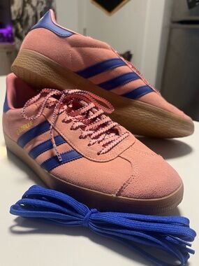 NWOT Adidas Gazelle Pink & Blue Suede Sneakers, size 9.5